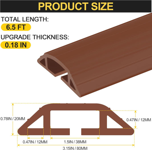 MYFAMIREA 6.5FT Floor Cord Cover Heavy Duty Cable Cover Protector 3 Channels Extension PVC Floor Wire Cover Outdoor Cord Hider Management Cord Cover for Wire on Floor for Home Office Outdoor, Brown,2M
