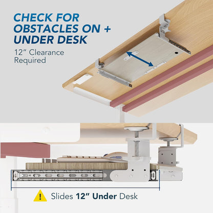 AX WABER Keyboard Tray Under Desk Pull Out with Extra Sturdy C Clamp Mount System, 27.3 (32.5 inch Including Clamps) x 11 Inch Slide-Out Platform Computer Drawer for Typing Grain AX01WG01
