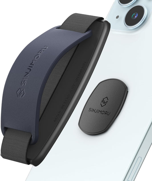Sinjimoru Detachable Phone Grip Kickstand for Wireless Charging Compatible Phone Finger Holder for iPhone & Smartphones. Sinji Mount S-Grip Navy