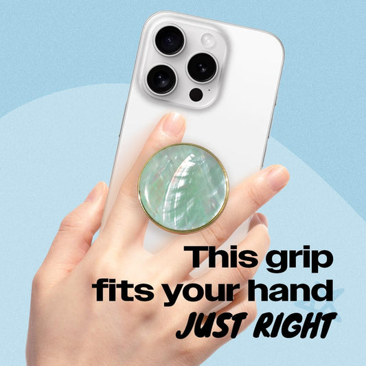 OnTheGrip Cute Natural Seashell Design Round Shape Collapsible Mobile Phone Grip Stand Holder for Smartphone Tablet Cell Phone Accessory (Aqua Blue)