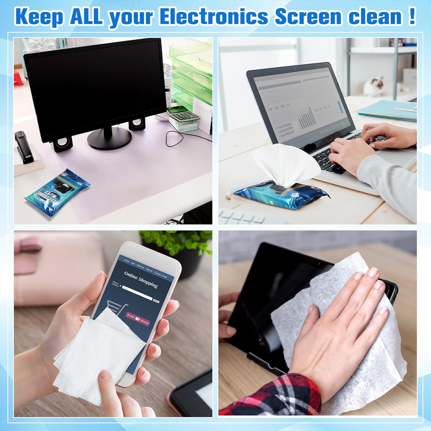 240 Count Electronic Cleaning Wipes 12 Pack Pre Moistened Screen Wipes Electronics Screen Cleaner for Lens, Phone, TVs, Computer, Laptop and Monitor Cleaning