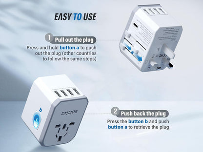 EPICKA Universal Travel Adapter, European Travel Plug Adapter - International Power Adapter Worldwide Charger with USB-C & 4 USB-A Ports, Travel Essentials for Italy, Japan, Europe, UK (TA-105, White)