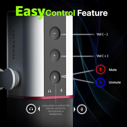 IXTECH Cardioid Dynamic Microphone with Mic Cover, Vocal USB XLR Microphone for Podcasting, Streaming, Recording, Gaming and Voice-Over (White)