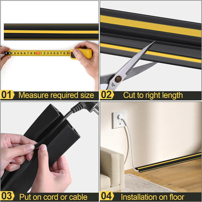 MYFAMIREA 6.5FT Floor Cord Cover Heavy Duty Cable Cover Protector with 3 Channels Extension PVC Floor Wire Cover Outdoor Cord Hider Management Cord Cover for Wire on Floor for Home Office Outdoor