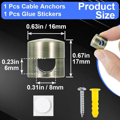 1 Set Charger Holders for Cords, Antique Copper Color Adjustable Cable Anchor Holders, Adhesive Metal Cord Clips, Cable Management Wire Organizers for Desk, Office, Nightstand