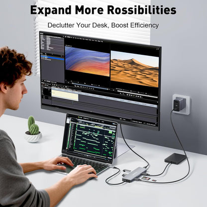 9-in-1 USB C Hub, 4K60Hz HDMI Multiport Adapter with 2 USB-C 5Gbps, 100W PD Charging, 3 USB-A Ports, SD/TF Card Reader, USBC Dock Dongle for MacBook Pro/Air, iPad Pro, Dell, HP, Laptop