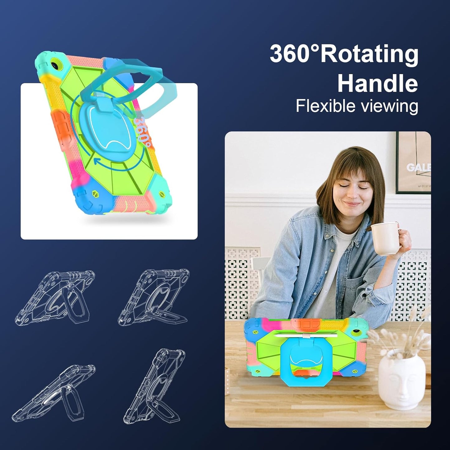 for Galaxy Tab A9 Plus Case 11 Inch, Rugged Case for Samsung Galaxy A9+ Tablet with Screen Protector 360 Rotating Stand Shoulder Strap Pen Holder, 2023 Model(SM-X210/X216/218), Rainbow Green