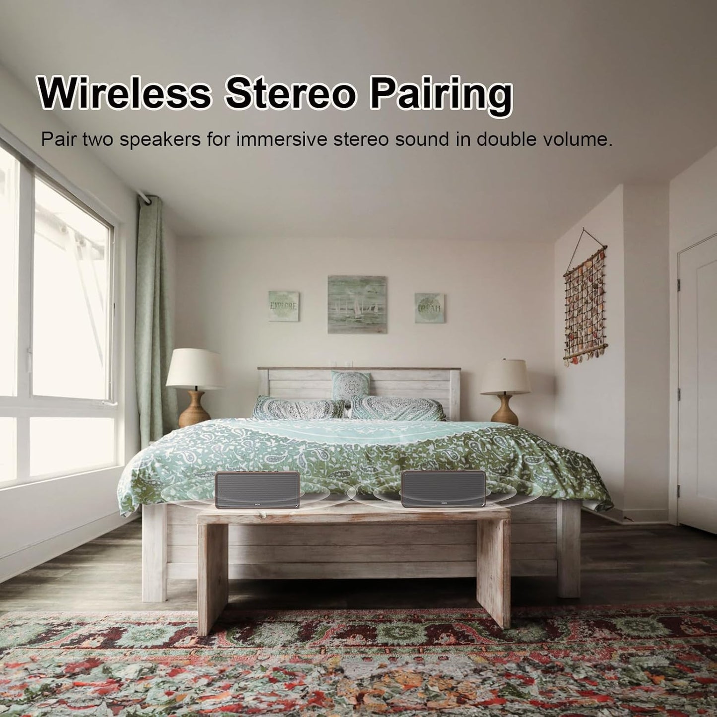 DOSS SoundBox XL Bluetooth Speaker with Subwoofer, 32W Loud Sound with Booming Bass, Dual DSP Technologies, 10H Playtime, USB-C, TWS, 2.1 Audio Channel for Home, Indoor and Office - Gold