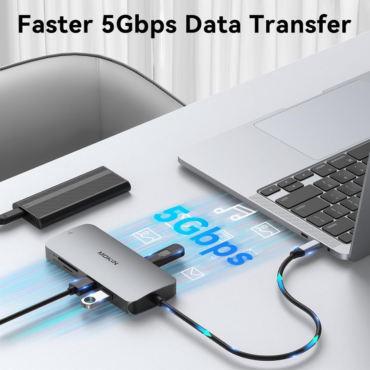MOKiN USB C Multiport Adapter for MacBook Air/Pro, Mac Dongle, 9 in 1 USB C to DP Adapter, USB A&C3.0 5Gbps, SD/TF Card Reader, 100W PD, USB C Hub for Dell, Lenovo, HP, etc.