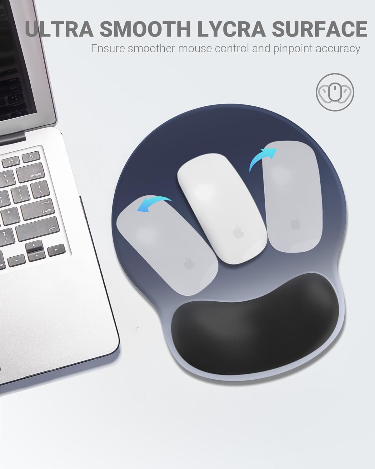 Ergonomic Mouse Pad with Wrist Rest, Large Mousepad(10.6'' x 9''), Wrist Support Mouse Mat with Non-Slip Base, Pain Relief for Laptop & Computer(Gradient Blue Black)