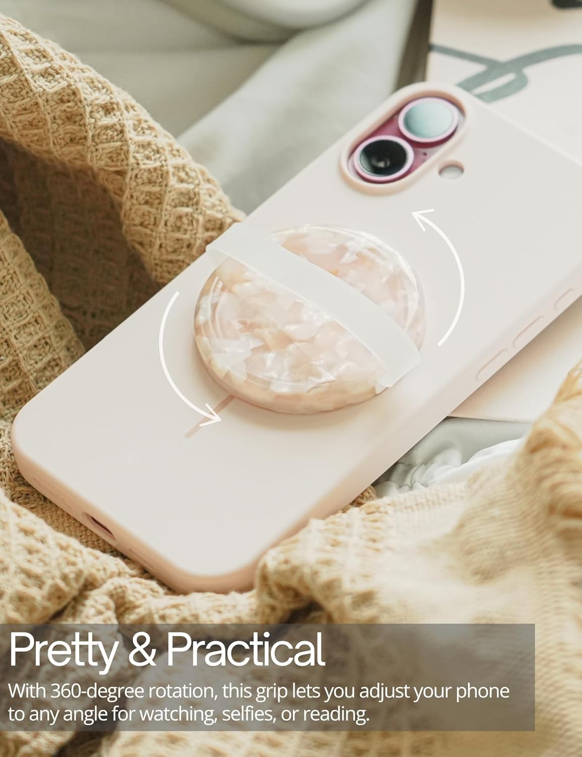 Heesch Magnetic Phone Grip for Back of Phone Light Pink Finger Strap for Phone Case Loopy Girly Loop Ring Holder for iPhone 16 Pro Max/15/14/13/12 Series Magsafe Case