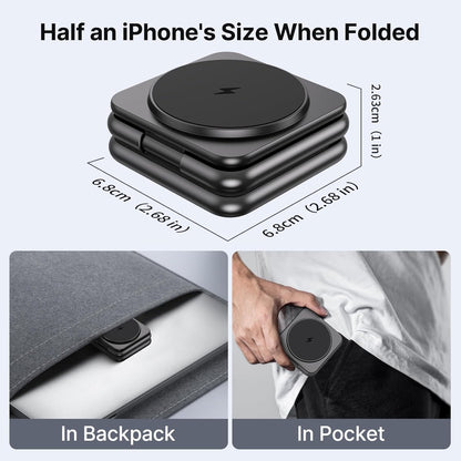 3 in 1 Charging Station for Apple Multiple Devices, Zinc Alloy Foldable Travel Wireless Charging pad for Mag-Safe Wireless Charger Stand for iPhone 16 15 14 13 12 Apple Watch Airpods