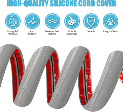 Floor Cord Cover Cavity 0.8"x0.37" Self Adhesive Cord Hider, 10FT Low Profile Cable Management, Extension Strip Protector for Wires, Prevent Cable Trips for Offices, Gyms, Exhibitions (Gray Wood)