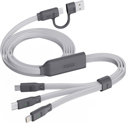 PZOZ 100W USB C & USB A Charging Cable, 3 in 1 Multi Fast Charging at The Same Time, Multiple Charger Cord with Type C[100W]/Lightning[27W]/Micro[10W] for iPhone 16 15 14 iPad Pro MacBook Samsung