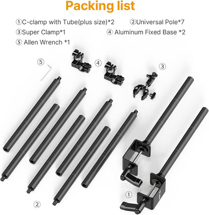 JUSMO LS15 Desk Overhead Camera Mount Rig Top-Down Shots, Professional Aluminum Tabletop Multi-Device Mount Platform for Product Photography/Video Making/Picture Taking/Live Stream and More