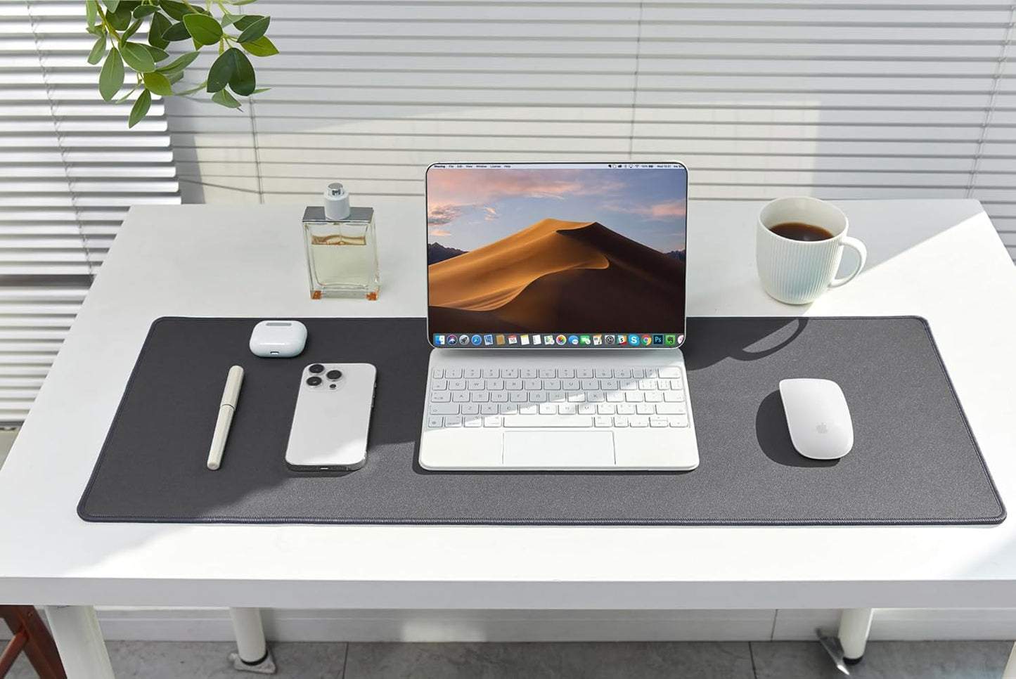 ALOANES Waterproof Mouse Pad with Durable Stitched Edge, XXXL gaming Keyboard Pad, Non-Slip Rubber Base Mouse Mat, Extended Desk pad for Gamer, Office & Home, Dark Gray Mousepad 35.4''x 15.7''x 0.12''