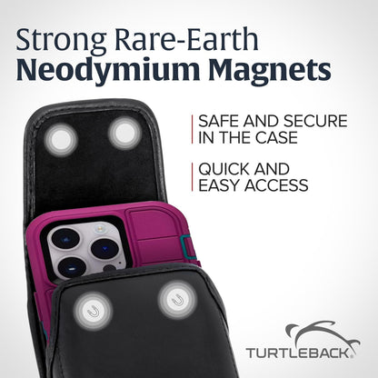 Turtleback Belt Clip for iPhone 16 Pro Max, 15 Pro Max, 14 Pro Max -Large- Fits w/Defender Bulky Style Cases, Premium Black Leather, Vertical Belt Holder, Magnetic Closure HD Rotating Belt Clip