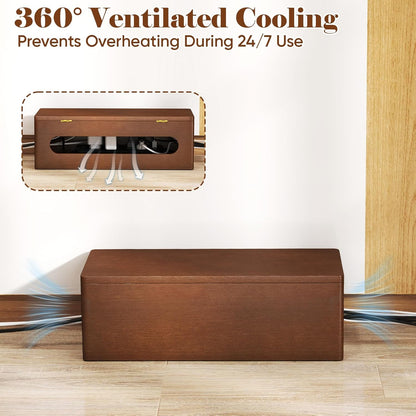 Delamu Wooden Cable Management Box with Magnetic Lid, Duty Cord Organizer for Desk Power Strip Hider Cover with Ventilation for Desk, Floor, Home Office, Baby Pets Safe Storage Solution