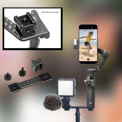 3 Port Cold Shoe Mount Plate for Camera LED Monitor Microphone etc., Aluminum Camera Triple Cold Shoe Extension Bracket Compatible with DJI OSMO Mobile 7P/67/SE, Zhiyun 5S/4/ Feiyu Gimbal Stabilizer