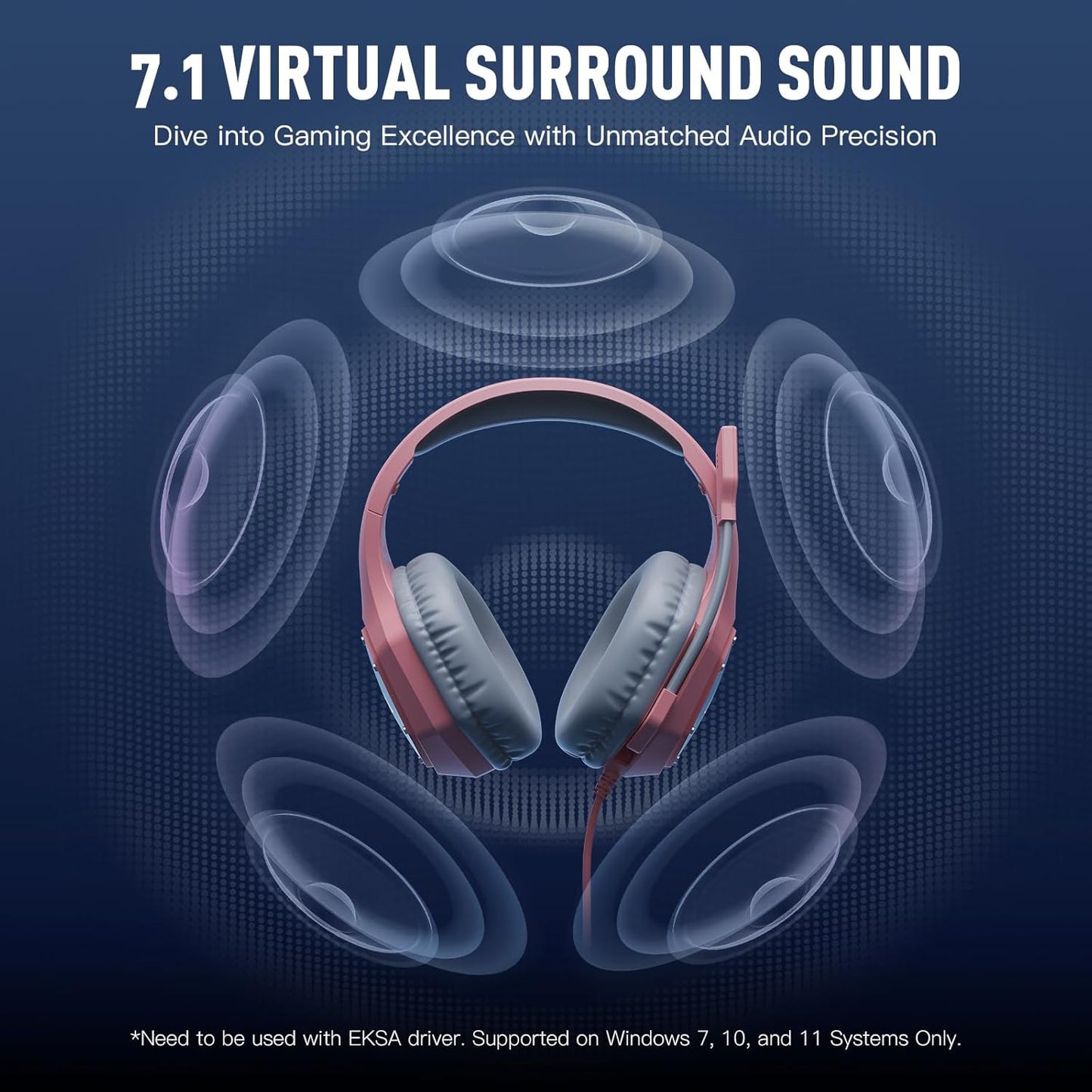 EKSA E1000 V2 Gaming Headset, PC Headset with USB C Plug, Wired Headphones with Noise Canceling Microphone, 7.1 Surround Sound, RGB Light, include USB Adapter for Computer,Mac, PS4/PS5 Console, Laptop