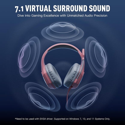 EKSA E1000 V2 Gaming Headset, PC Headset with USB C Plug, Wired Headphones with Noise Canceling Microphone, 7.1 Surround Sound, RGB Light, include USB Adapter for Computer,Mac, PS4/PS5 Console, Laptop