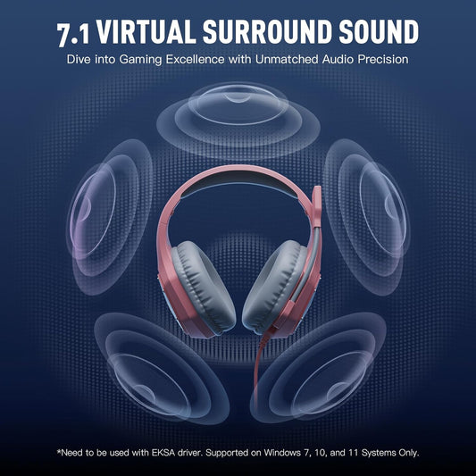 EKSA E1000 V2 Gaming Headset, PC Headset with USB C Plug, Wired Headphones with Noise Canceling Microphone, 7.1 Surround Sound, RGB Light, include USB Adapter for Computer,Mac, PS4/PS5 Console, Laptop