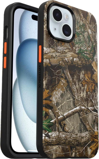 OtterBox iPhone 16e, 15, 14, & 13 Symmetry Series Case - Realtree Edge (Orange/Camo), Snaps to MagSafe, Ultra-Sleek, Raised Edges Protect Camera & Screen