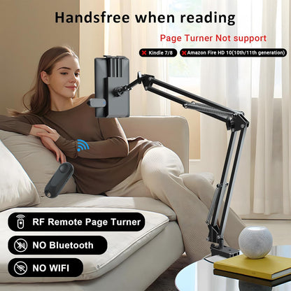 Tablet Holder for Kindle Reading in Bed with Remote Page Turner, Easy Adjust Hands Free Lazy Arm Mount for Kindle Accessories, Gifts for Readers