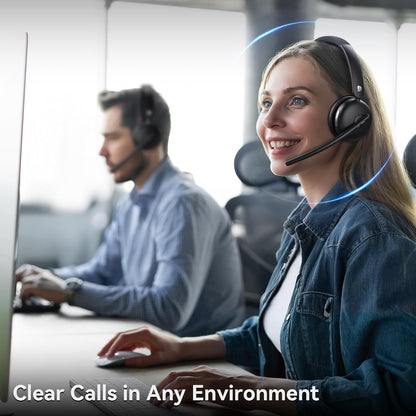 Wireless Headset with Mic for Work, Wireless Headset with Microphone (Noise Cancelling), Smart Mult-Func Dock, 65H Worktime&Fast Charge Bluetooth Headphones for Work/PC/Computer/Call Center/Teams/Zoom