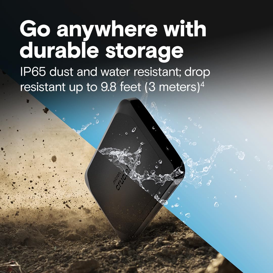 Crucial X10 4TB Portable SSD, Up to 2,100MB/s, USB 3.2 USB-C, External Solid State Drive, Compatible with Windows, Mac & Android, Durable Storage for Games, Photos & Files, Black – CT4000X10SSD9C02