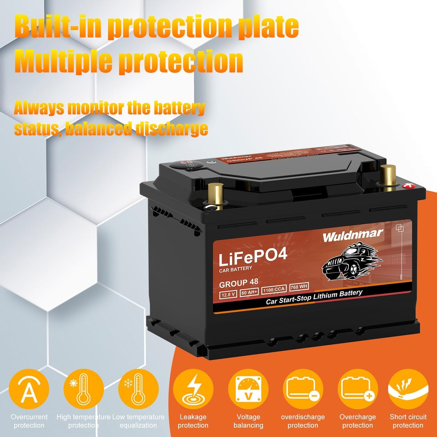 LiFePO4 Lithium Start-Stop Car Battery - 12V 60Ah, Fast Charging, Reliable Power for Modern Vehicles