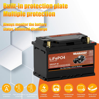 LiFePO4 Lithium Start-Stop Car Battery - 12V 60Ah, Fast Charging, Reliable Power for Modern Vehicles