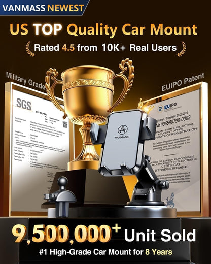 【2025 MAX Stable & Durable】Car Phone Holder VANMASS【Ultimate Military-Grade Suction】Cell Mount Truck Stand Cradle for Dashboard Windshield Vent for iPhone 16 Pro Max 15 14 13 12 Samsung S24 Android