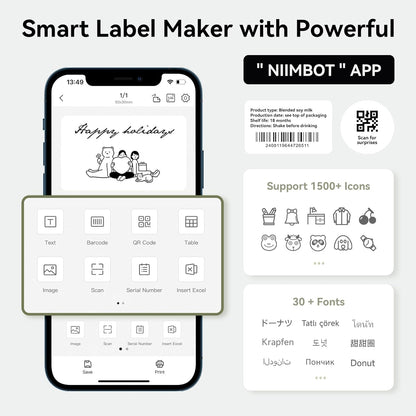 NIIMBOT B1 Label Maker Machine with Tape, Thermal Label Printer Easy to Use for Office, Home, Business, 2 Inch Label Maker with 2'' x1.18'' Labels-230pcs/Roll