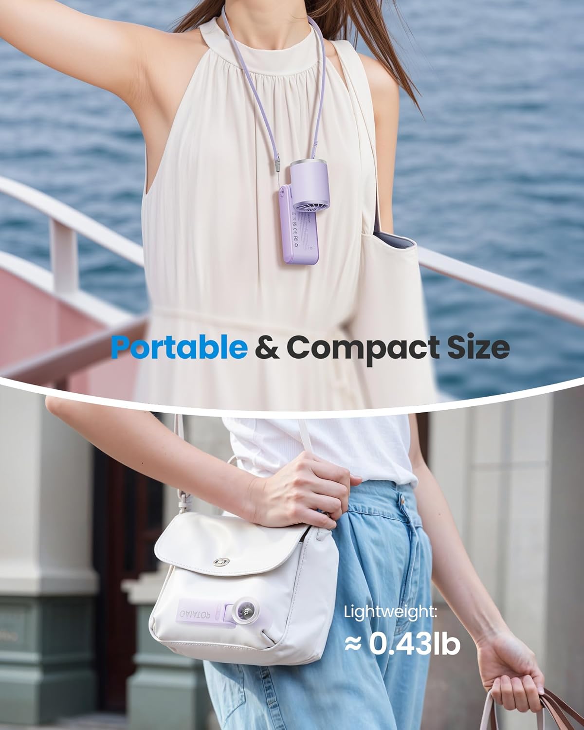 Gaiatop Portable Handheld Mini Fan, 21 Working Hours 6 Speeds, Rechargeable Battery Operated, 180° Foldable with LED Display, Small Desk Personal Fan for Women Gifts Travel, Working- Purple