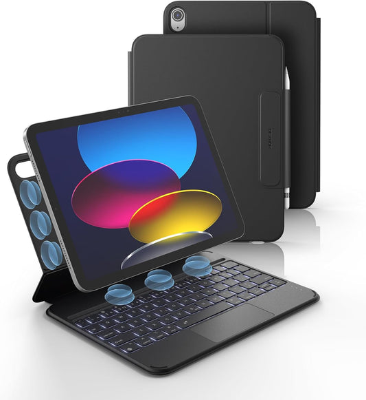 Dexnor for iPad (A16) 11th/10th Generation Case with Keyboard Ultra-Light Magnetic Detachable Folio Keyboard Cover Multi-Touch Trackpad Backlit for iPad 10th Gen 10.9" (2022)/11th Gen (2025), Black