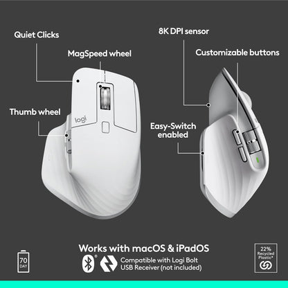 Logitech MX Master 3S Wireless Mouse Standard Edition with Logi Bolt USB Receiver + MX Creative Console: Mouse, Programmable Keys and Dial for Graphic Design, Video Editing, Adobe and More - Pale Grey