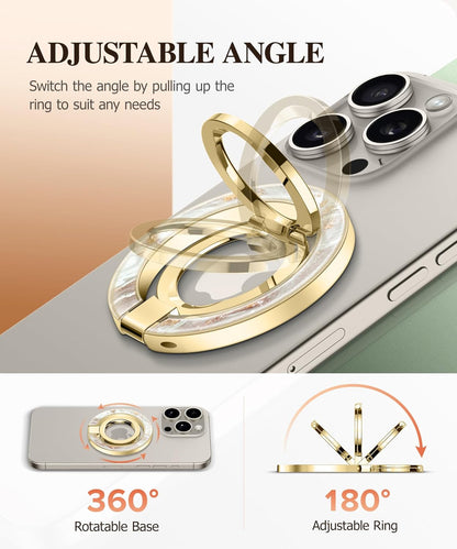 GVIEWIN Magnetic Phone Ring Holder, Compatible with MagSafe Phone Grip with Adjustable Stand, Magnet Phone Ring Kickstand for iPhone 16 Pro Max/Plus/15/14/13/12 Series/Other Phones (Pearlescent)