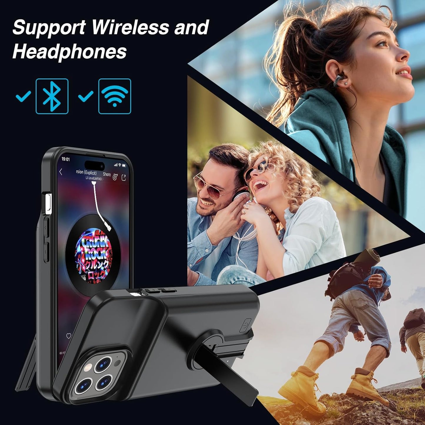 GIN FOXI Battery Case for iPhone 16 Pro, Charging Case with Stand 8500mAh Rechargeable Ultra-Slim Anti-Fall Protection Extended Battery Pack Charger Cover for iPhone 16 Pro Battery Case 6.3" Black