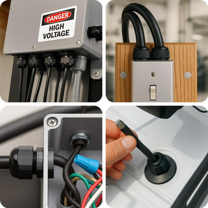 MGI SpeedWare 3/8" NPT Strain Relief Nylon Cord Grip Cable Glands, Black Plastic Grommet 100-Pack