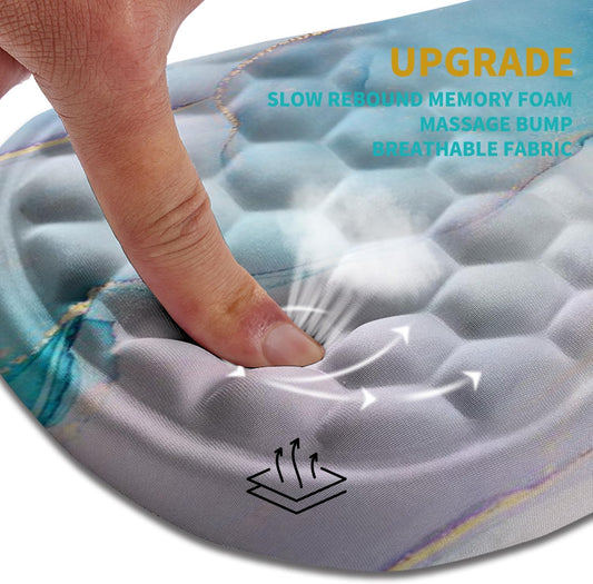 Hokafenle Ergonomic Mouse Pad Wrist Support, Wrist Rest Mousepad for Carpal Tunnel Pain Relief with Integrated Memory Foam Slope Massage Bulge (11.8x7.9 inch,Blue Marble