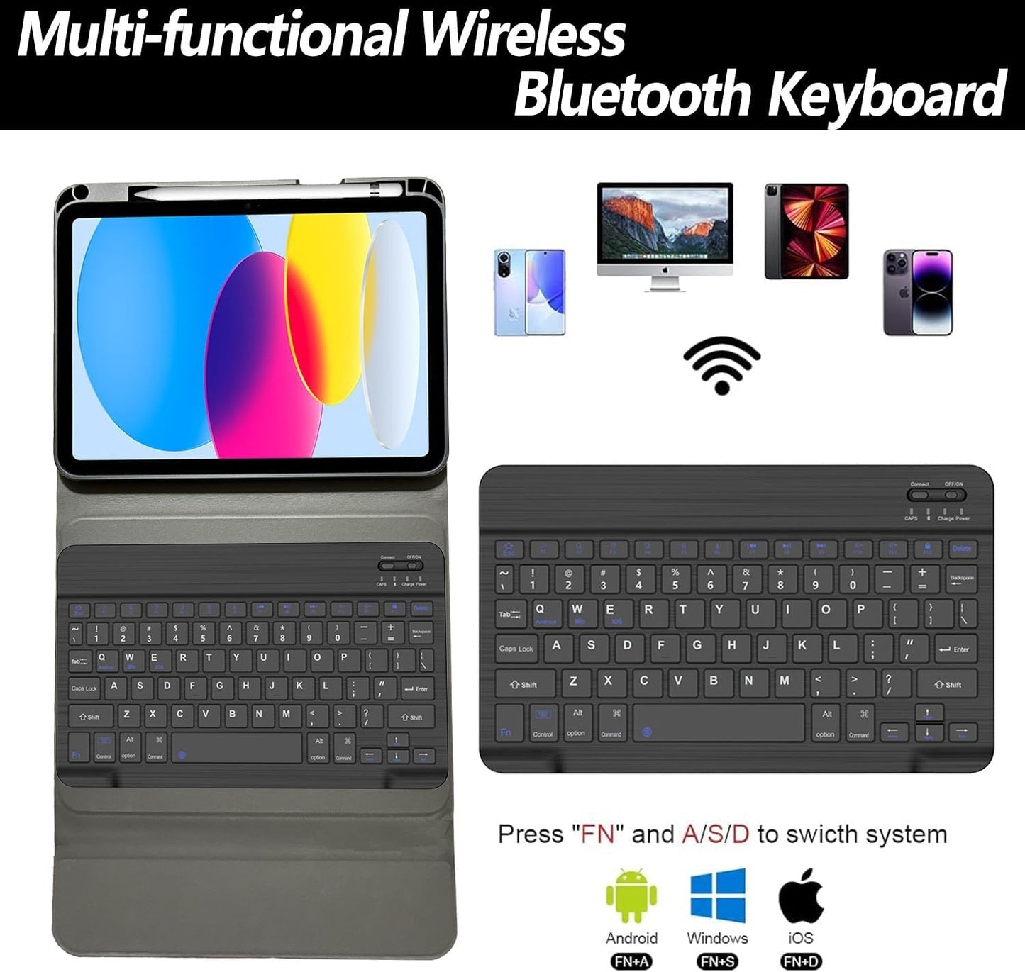 Keyboard Case for iPad 11th 10th Generation - iPad 10th Generation Case with Detachable Wireless Keyboard - Smart Folio Cover with Pencil Holder for 11-inch A16 2025 10.9-inch 2022, Black