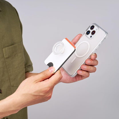 PopSockets Phone Wallet with Expanding Grip and Adapter Ring for MagSafe, Phone Card Holder, Wireless Charging Compatible, Wallet Compatible with MagSafe - White Clear