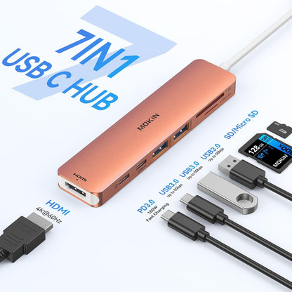 USB C Hub HDMI Adapter for MacBook Pro/Air, MOKiN 7 in 1 USB C Dongle with HDMI, SD/TF Card Reader, USB C Data Port,100W PD, and 2 USB 3.0 Compatible for MacBook Pro/Air, Dell XPS, Lenovo Thinkpad.