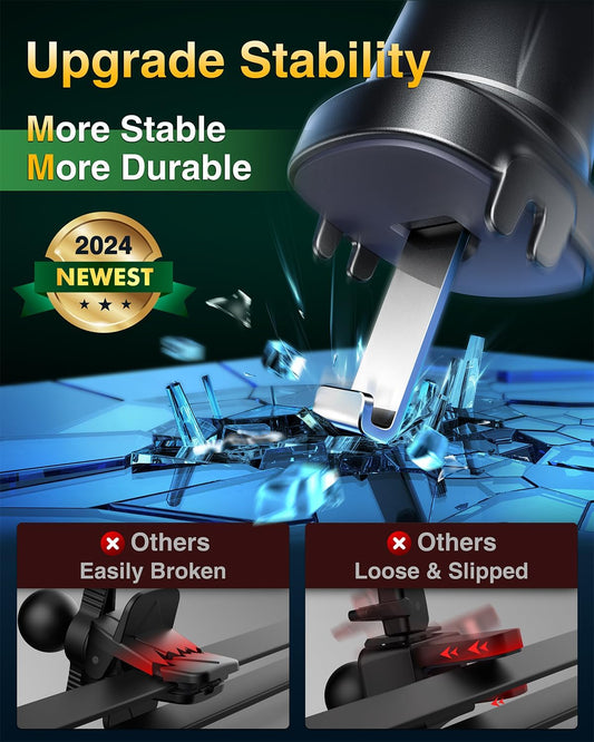 VANMASS Car Phone Holder Mount 2025 Upgraded [Patent Steel-Hook] Car Vent Phone Mount Clip Military-Grade Shockproof Cell Phone Car Mount Handsfree Truck Stand Vent Cradle for iPhone 16 Android,Green