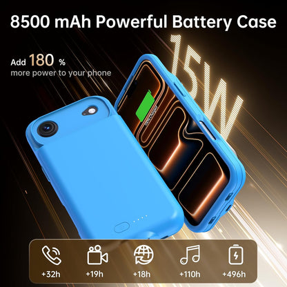 GIN FOXI Battery Case for iPhone 17 AIR, Charging Case Charger 8500mAh Ultra-Slim Lightweight Powerful Battery Pack 15W Fast Rechargeable Anti-Fall TPU Juice Box for iPhone 17 AIR (6.5") Blue