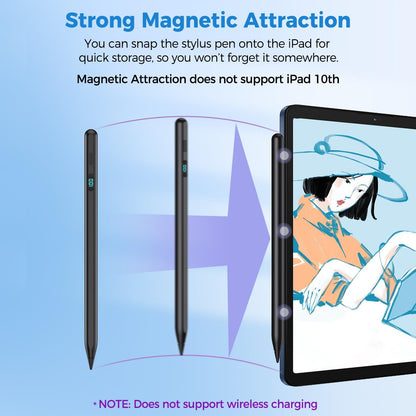 iPad Pencil with Magnetic&5 Extra Tips,USB-C Faster Charge,Stylus Pen Compatible with iPad 6-11th/A16,Air M3/M2/3-5th,Pro M4/11/12.9/13inch,Mini 5th-7th/A17Pro (Black)