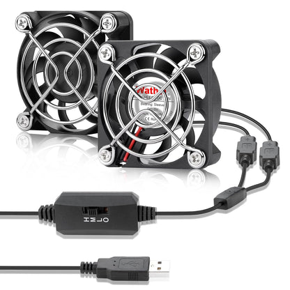 Wathai 2PCS 50mm x 10mm 5V Mini Box USB Computer Fan with 3 Speed Control for Cosplay Welding Helmet VR Gear Rok Router Raspberry Pi Aquarium Cooling Ventilation 2 in 1