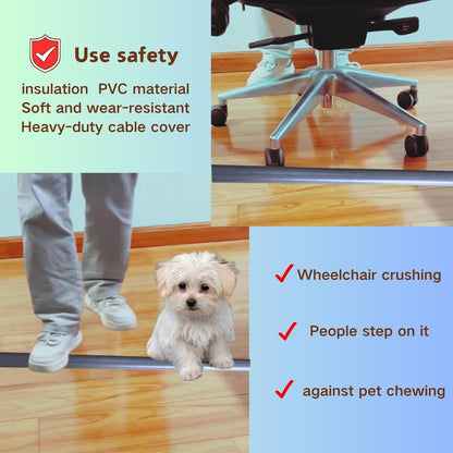 3.3ft Self Adhesive Floor Cord Cover,Heavy Duty Soft PVC Cable Protector and Extension Cord Hider,Cord Management System to Hide Wires on Floor,Cable Cavity:0.61" (W) x 0.32" (H) Gray Wood