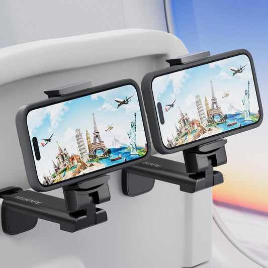 MiiKARE Airplane Travel Essentials Phone Holder, Universal Handsfree Phone Mount for Flying with 360 Degree Rotation, Accessory for Airplane, Travel Must Haves Phone Stand for Desk, Black&Black